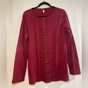 Dark cherry embroidery front shirt. Never worn.